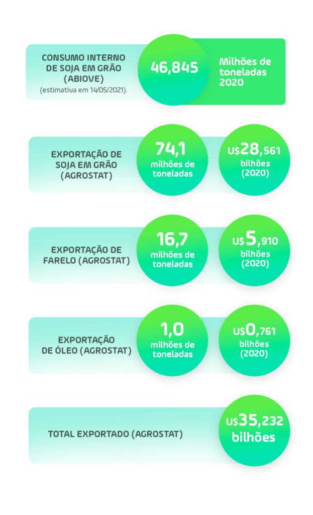 A importância da soja no Brasil mostrada através de dados de exportação.