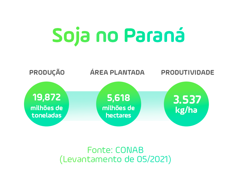 Dados de produção, área plantada e produtividade da Cultura da Soja no Paraná.